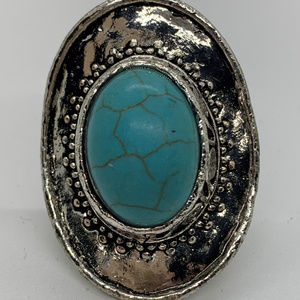 Adjustable Turquoise Antique Look Oval Ring NEW